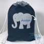 Preview: Rucksack Sportbeutel mit Elefant und Namen blau