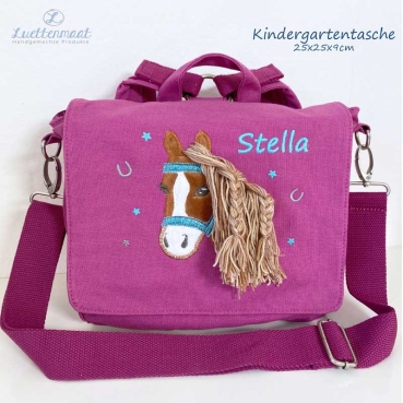 Kindergartentasche mit Pferd Pony und eingestickten Namen personalisiert bestickt