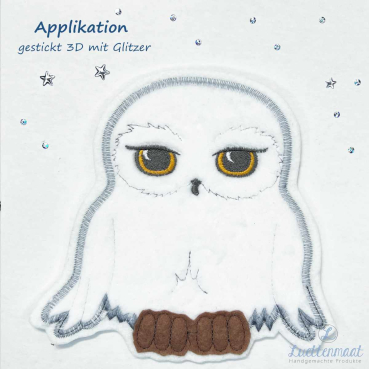3D Applikation Schnee Eule Aufnäher