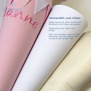 Stoffhülle für Schultüte 70cm fertiger Zuschnitt rosa grau weiß hell Nähset Bastelset