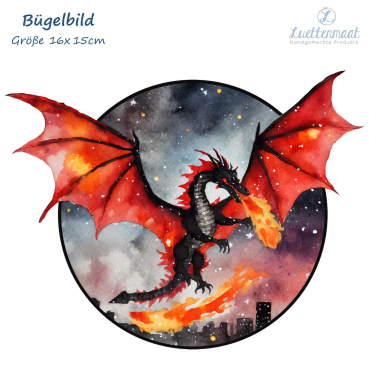 Bügelapplikation Drache rot schwarz