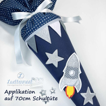 Applikation Aufnäher 3D Rakete-Weltraum blau