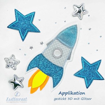 Applikation Aufnäher 3D Rakete-Weltraum blau