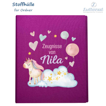 Zeugnismappe mit Bügelbild Einhorn
