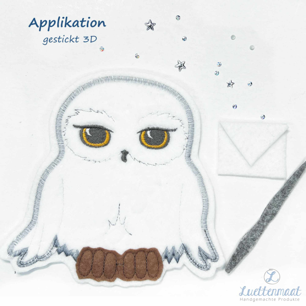 3D Applikation Schnee Eule Aufnäher