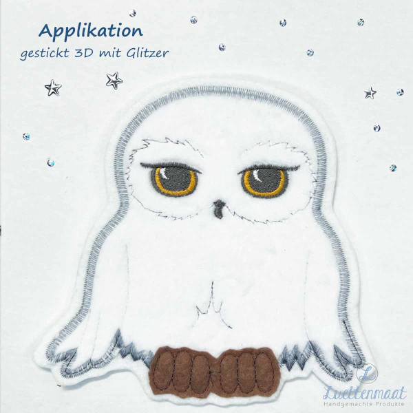 3D Applikation Schnee Eule Aufnäher