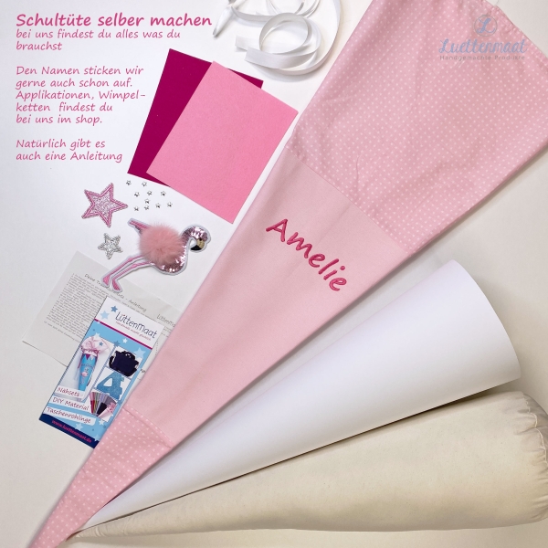 Stoffhülle für Schultüte 70cm fertiger Zuschnitt pink rosa