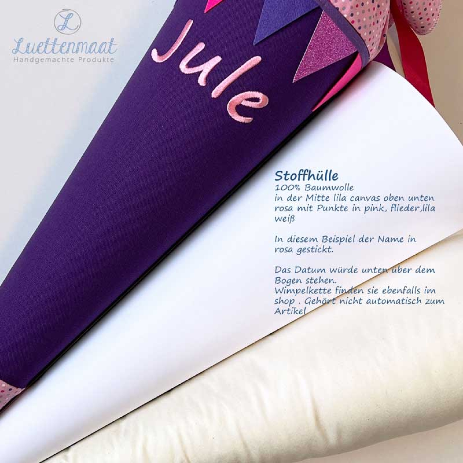 Stoffhülle für Schultüte 70cm fertiger Zuschnitt Pink lila rosa Nähset Bastelset