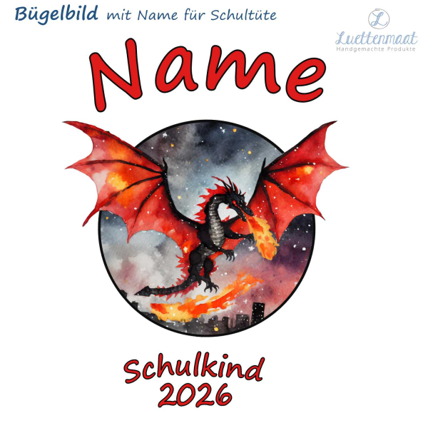 Bügelapplikation Drache rot schwarz