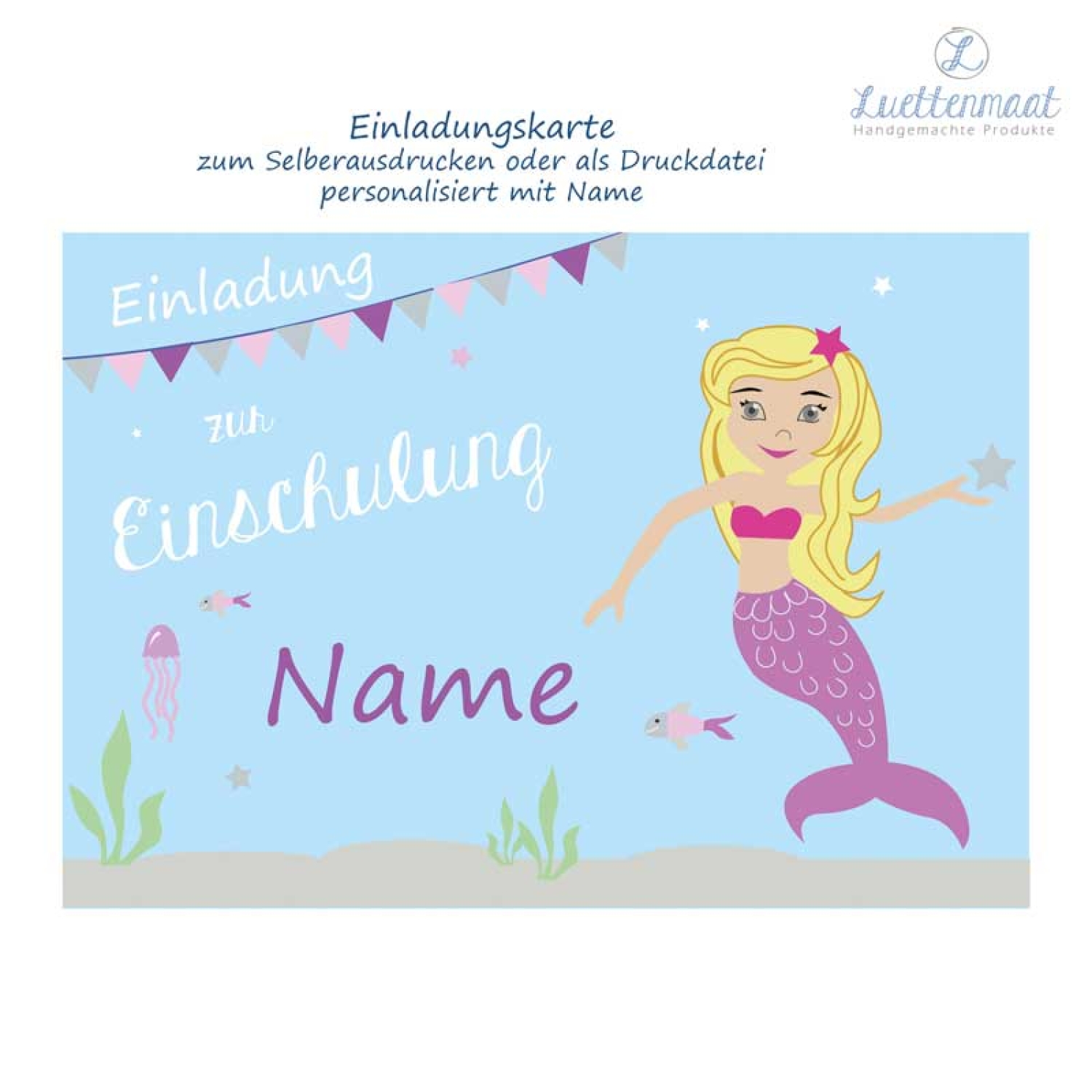 Einladungskarte Meerjungfrau personalisiert mit Name
