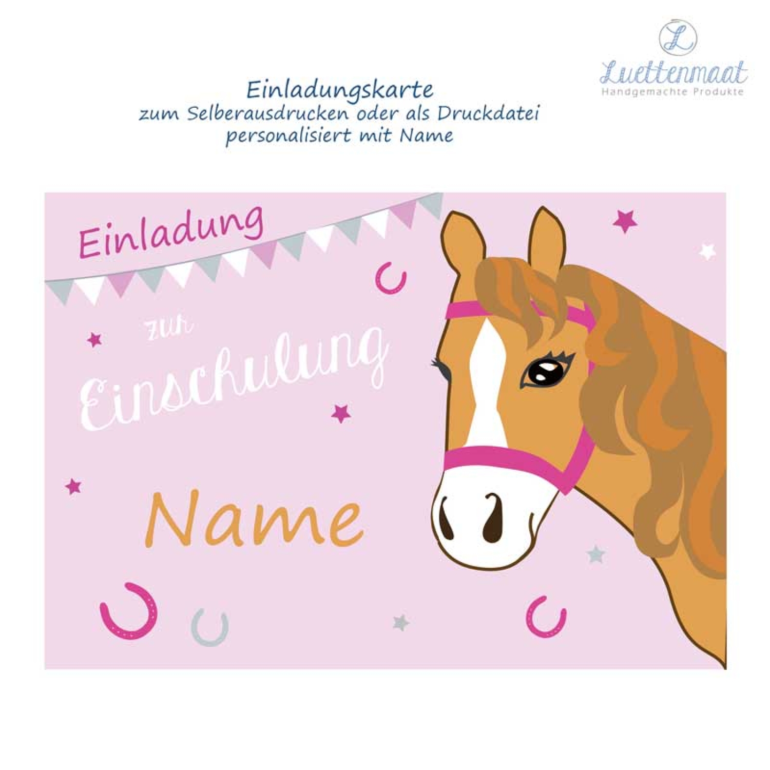 Einladungskarte Pony Pferd personalisiert mit Name