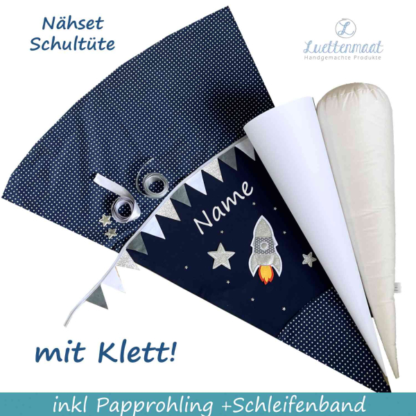 Nähset Schultüte Rakete mit Klett und 3D Appli