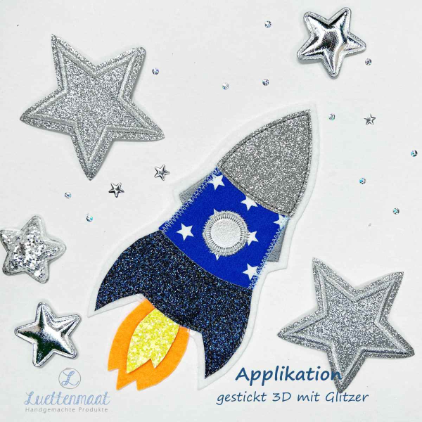 Applikation Aufnäher 3D Rakete-Weltraum blau