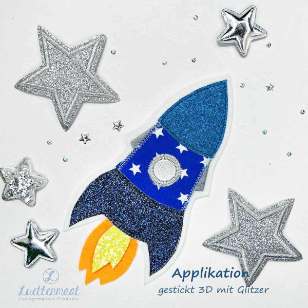 Applikation Aufnäher 3D Rakete-Weltraum blau
