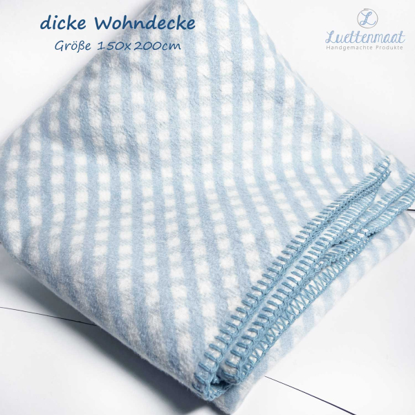 Wolldecke Kuscheldecke 150x200cm blau streifen