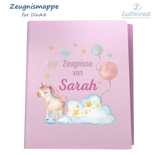 Zeugnismappe mit Bügelbild Einhorn