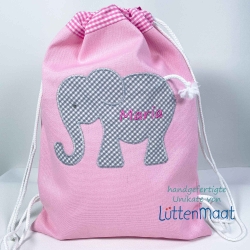 Rucksack Sportbeutel mit Elefant und Namen rosa