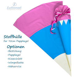 Stoffhülle für Schultüte 70cm fertiger Zuschnitt türkis pink gelb