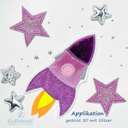 Applikation Aufnäher 3D Rakete-Weltraum blau