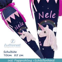 Schultüte Einhorn mit Regenbogen und Name aus Stoff personalisiert - Kopie