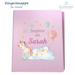 Zeugnismappe mit Bügelbild Einhorn